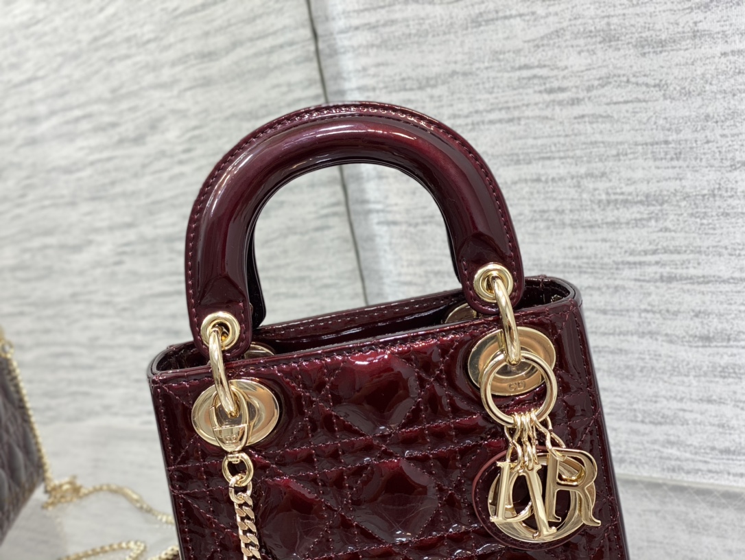 Mini Lady Dior Bag Barolo Patent Cannage Calfskin